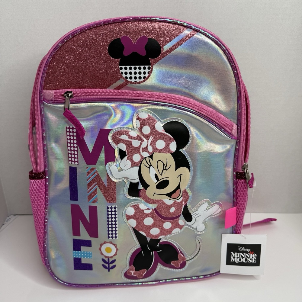 Disney Minnie Mouse Kids Backpack Pink Holographic School Bag F431422 NWT
